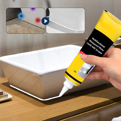 Multifunctional Waterproof White Caulk + Scraper Tool – Easy Application for Home Repairs