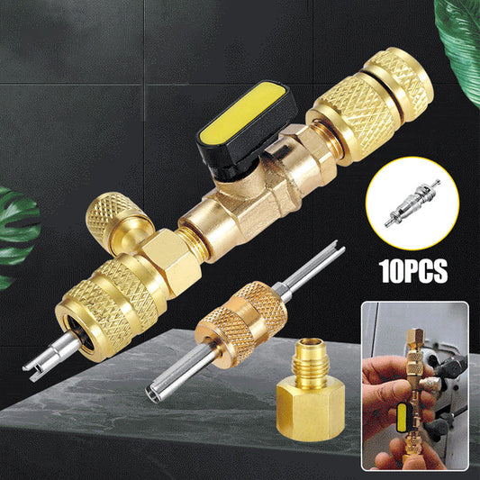 AC Valve Core Removal Tool – Dual SAE Ports, Solid Brass Build, Includes 10 Extra Cores